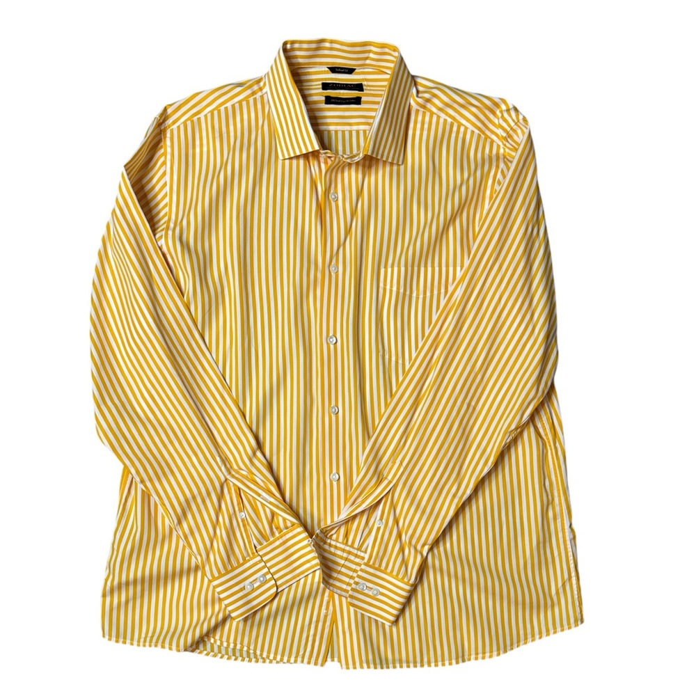 Zodiac Yellow Striped Tailored Fit Men's Shirt, 18.5” Neck